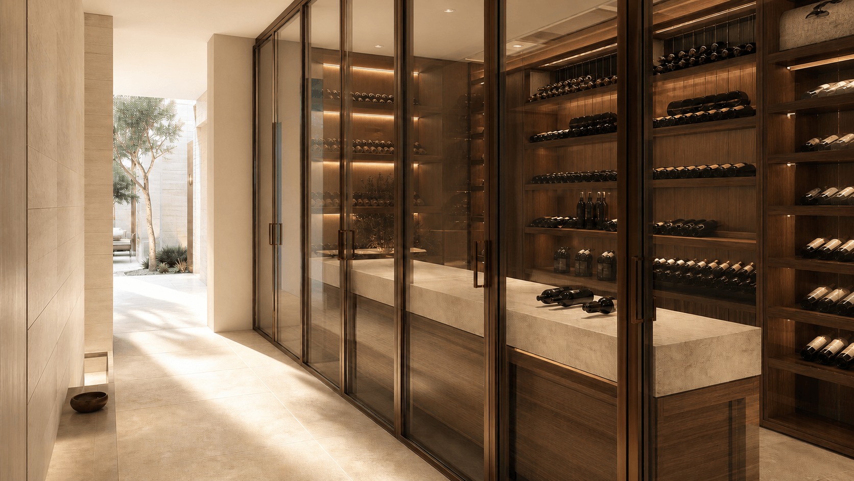 Private temperature-controlled wine gallery in daylight